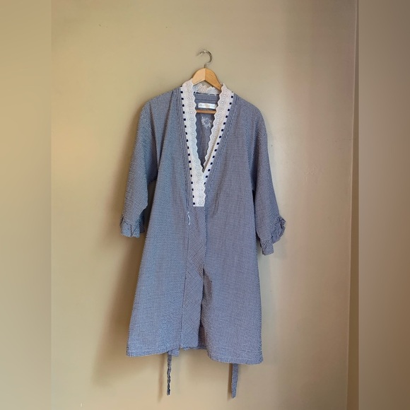 Eileen West Seersucker Robe gingham checkered lace country traditional cottage - Picture 1 of 10